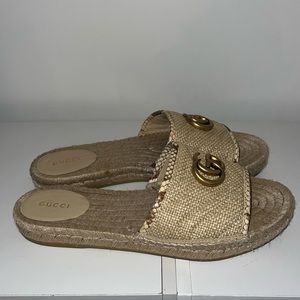 Gucci Double G Logo Canvas Espadrille Sandal- Size 40